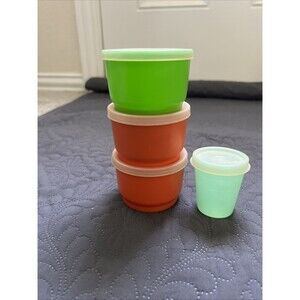 Vintage 4pc Lot Tupperware Primary Snack Cups #1229 & #101 w/Lids Home Kitchen